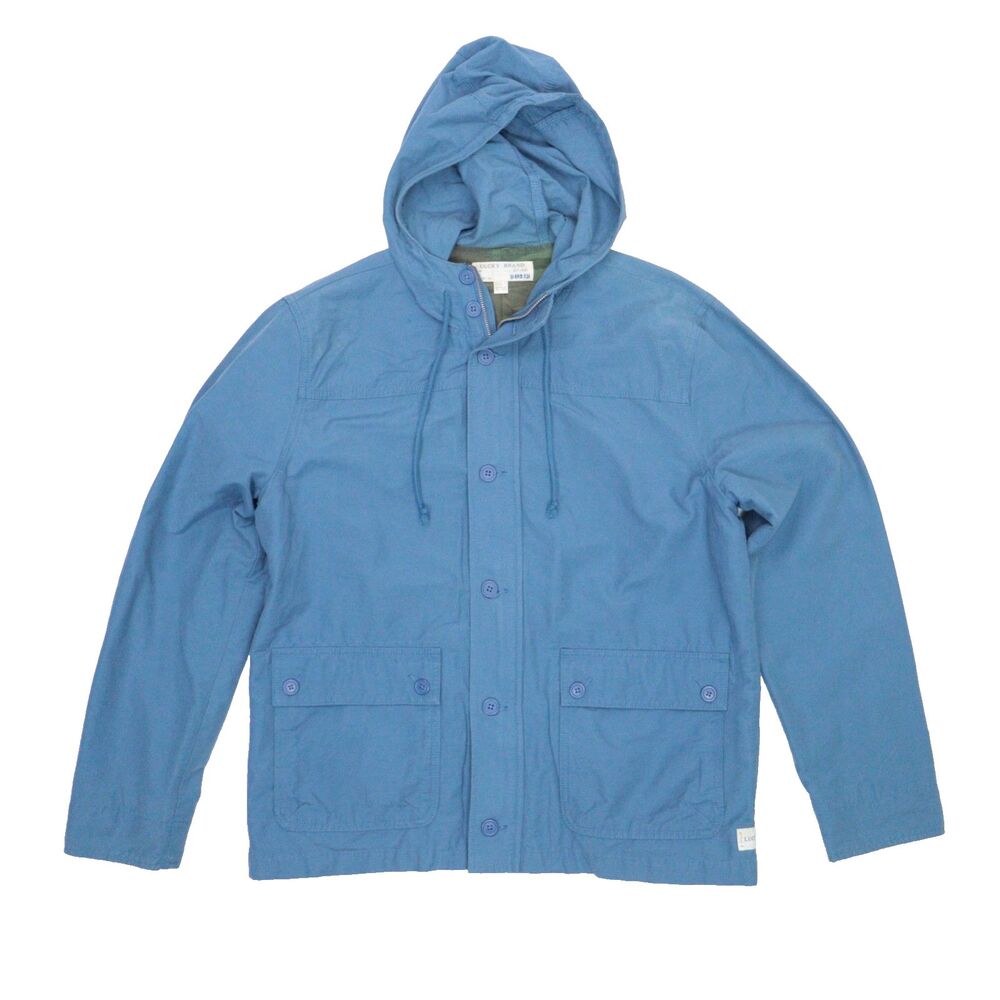 Lucky Brand Utility Jacket Men's Large Blue Canvas Military Camo Lined Anorak